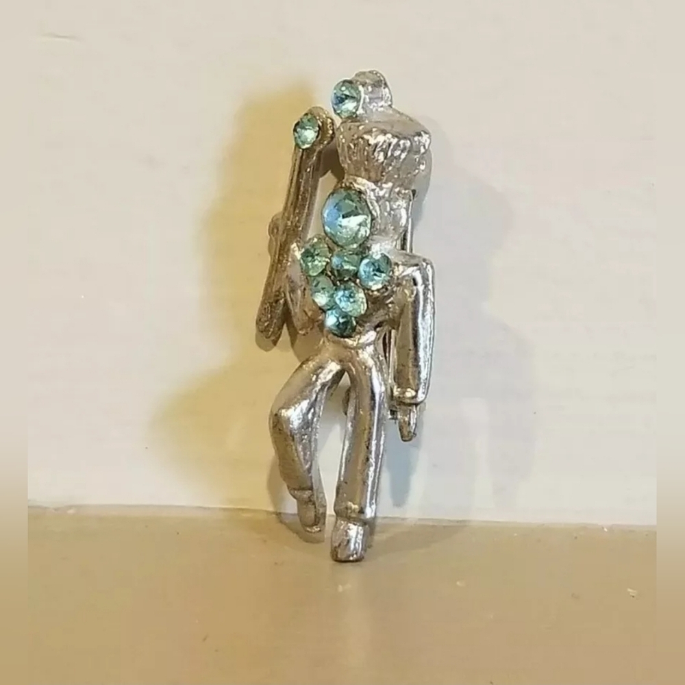 Drum Major Marching Band Leader Holding a Baton Blue Rhinestone Pin ~Read